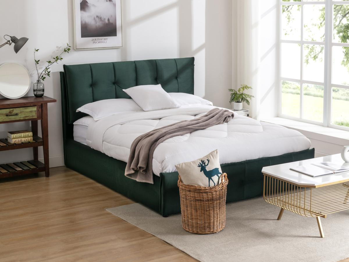 Vente-unique Letto con contenitore 160 x 200 cm Velluto Verde - OLERIA  