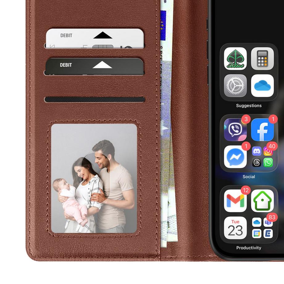 Avizar  Leder Etui iPhone 16 Portemonnaie 