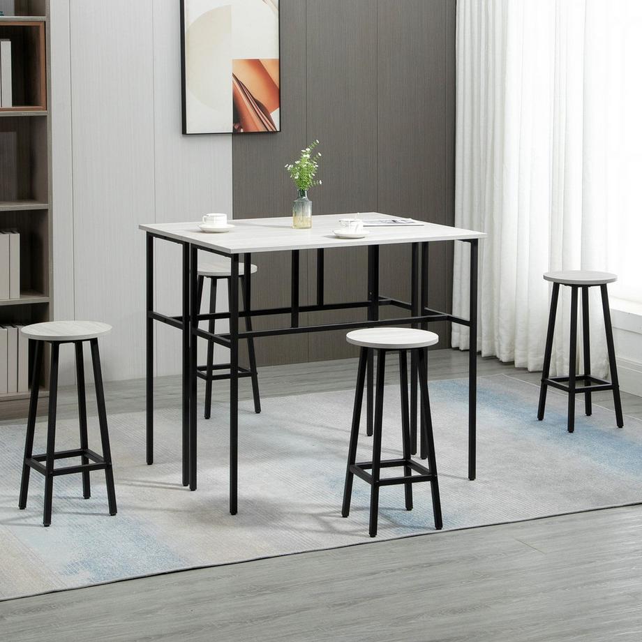 Northio Gruppo Da Pranzo Gruppo Di Sedute Da 6 Pezzi Con 2 Tavoli Da Bar E 4 Sedie, Design Industriale, Set Di Sgabelli Da Bar, Truciolare/Acciaio, Grigio+Nero  