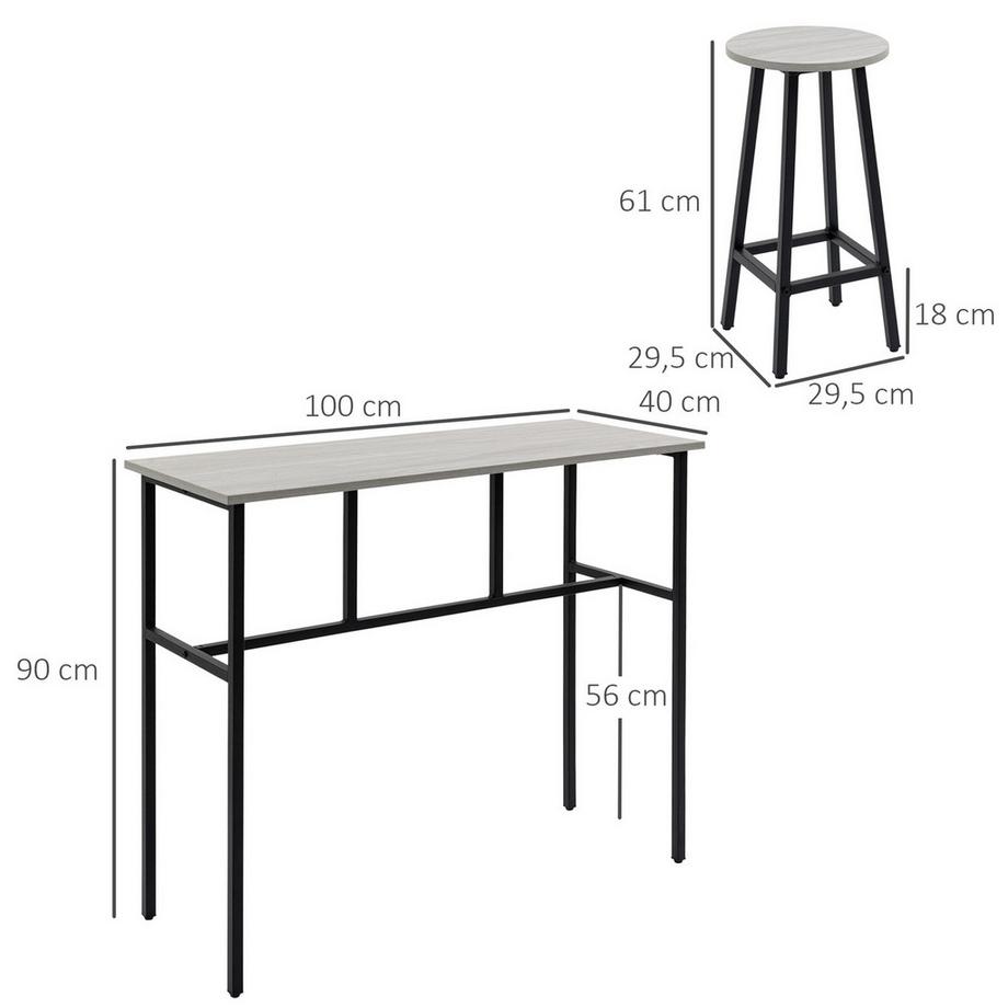 Northio Gruppo Da Pranzo Gruppo Di Sedute Da 6 Pezzi Con 2 Tavoli Da Bar E 4 Sedie, Design Industriale, Set Di Sgabelli Da Bar, Truciolare/Acciaio, Grigio+Nero  