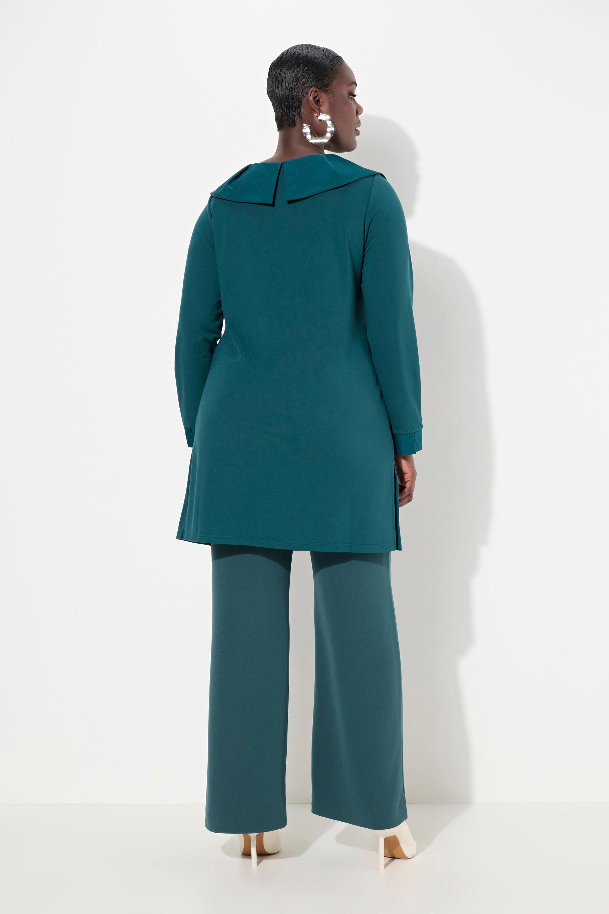 Ulla Popken Maglia Collo Drapé in Taffetà Punto di Roma Maniche Lunghe  