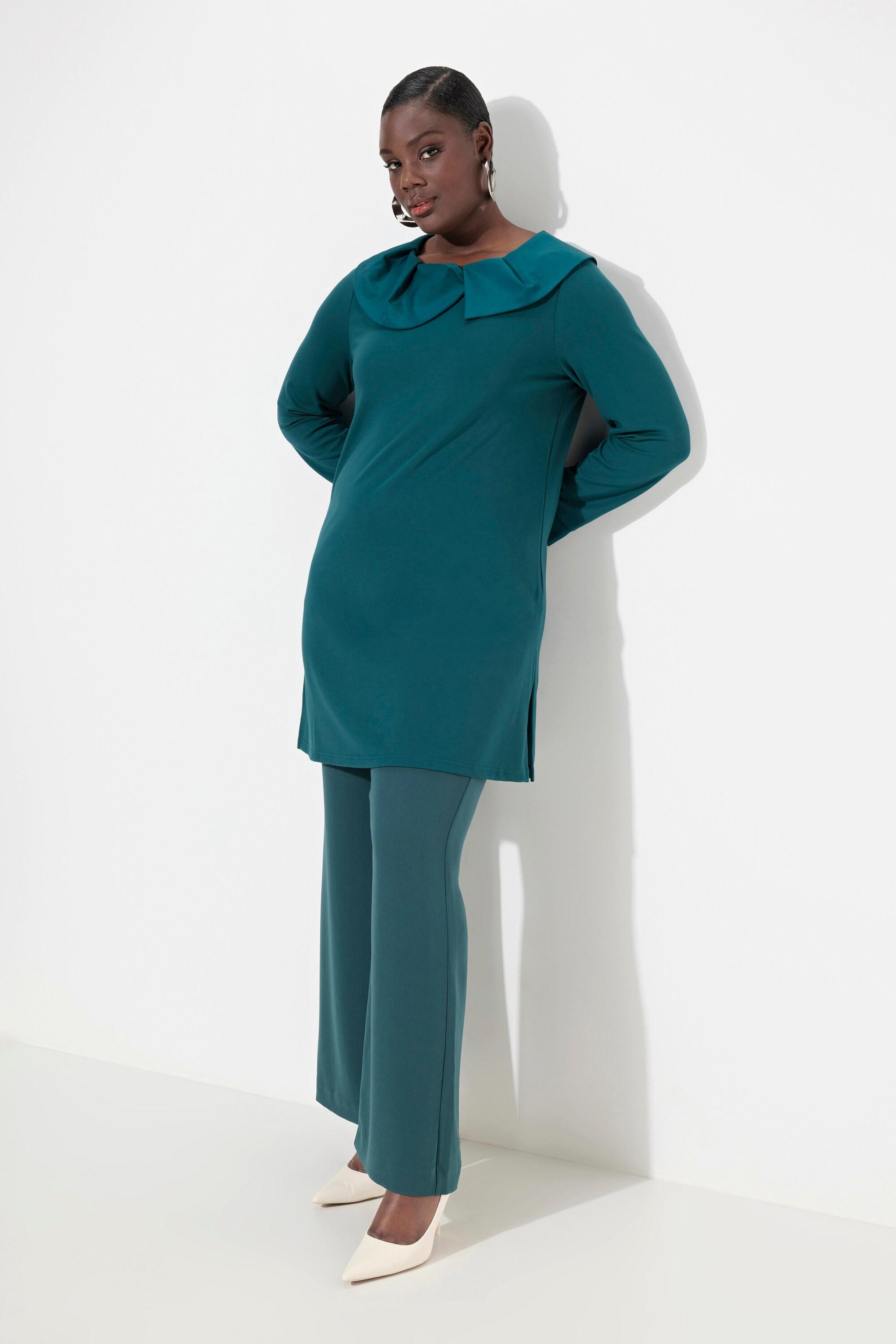 Ulla Popken Maglia Collo Drapé in Taffetà Punto di Roma Maniche Lunghe  