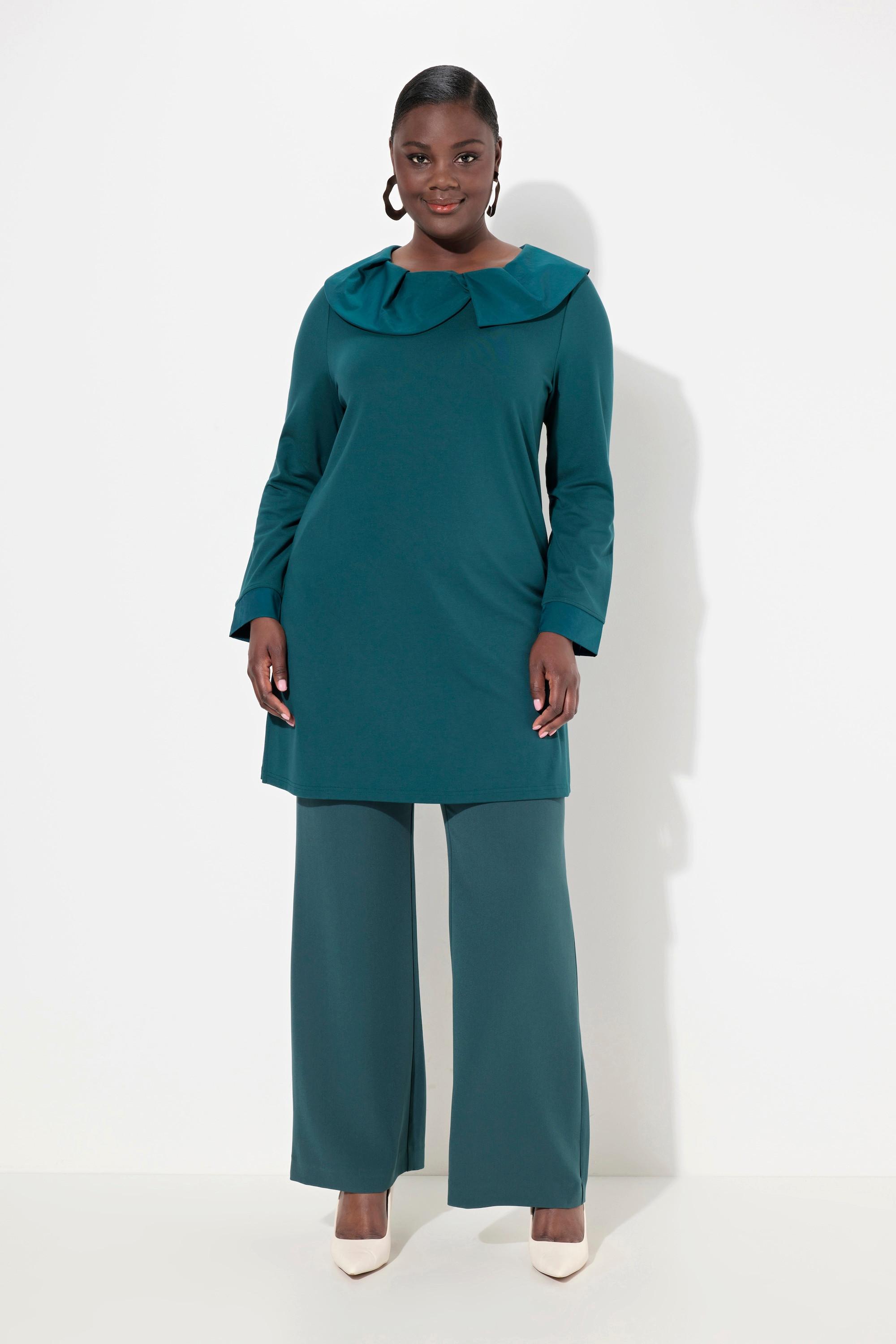 Ulla Popken Maglia Collo Drapé in Taffetà Punto di Roma Maniche Lunghe  