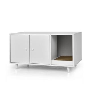 Northix 2 in 1 Beistelltisch & Katzenschrank mit Kratzbrett Katzentoilette 90 x 50 x 50 cm Kaffeetisch Weiß  