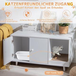 Northix 2 in 1 Beistelltisch & Katzenschrank mit Kratzbrett Katzentoilette 90 x 50 x 50 cm Kaffeetisch Weiß  