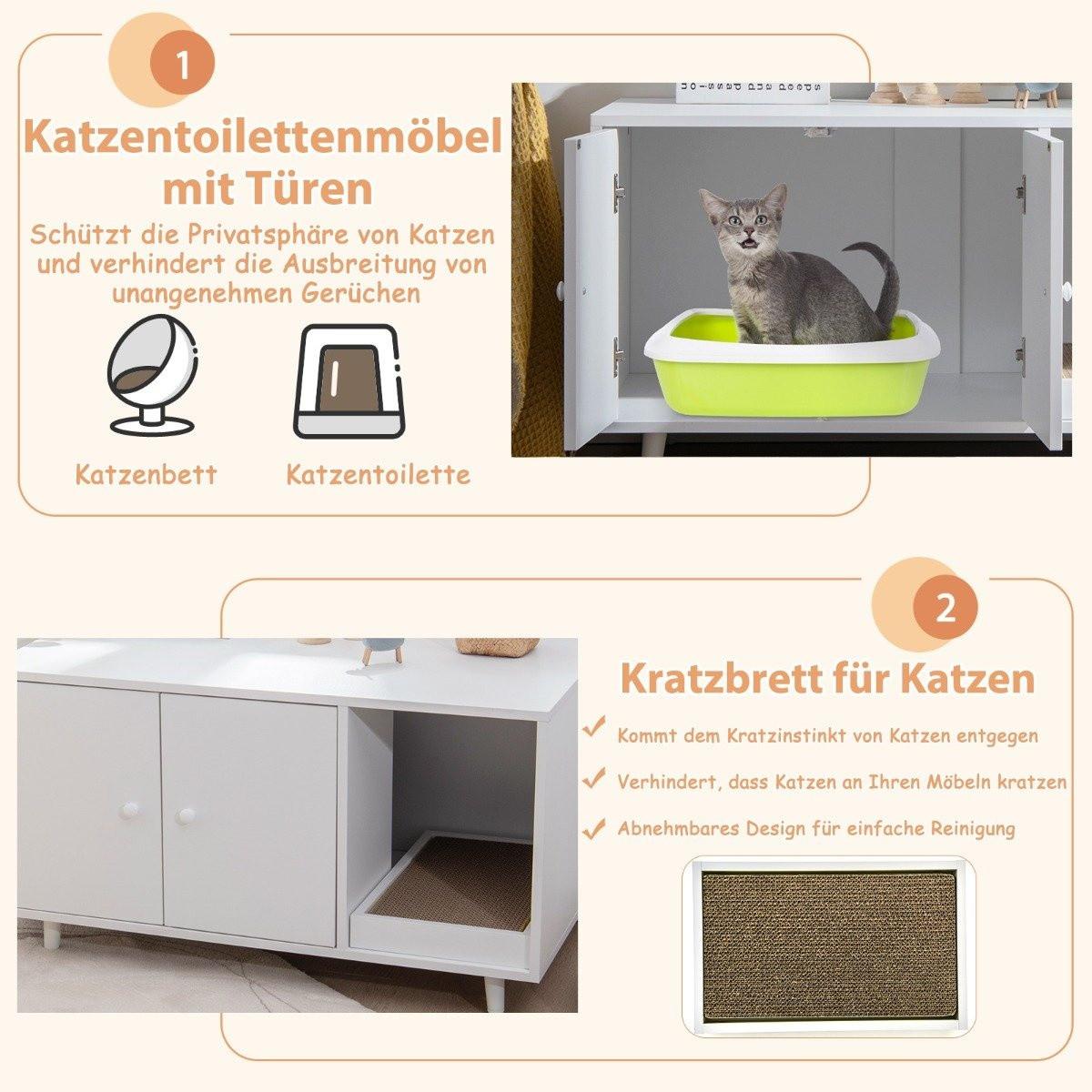 Northix 2 in 1 Beistelltisch & Katzenschrank mit Kratzbrett Katzentoilette 90 x 50 x 50 cm Kaffeetisch Weiß  