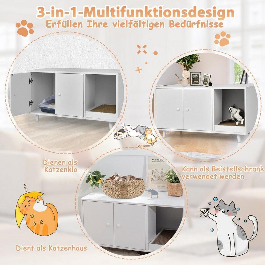 Northix Tavolino laterale 2 in 1 e mobiletto per gatti con tiragraffi e lettiera per gatti, 90 x 50 x 50 cm, tavolino da caffè bianco  