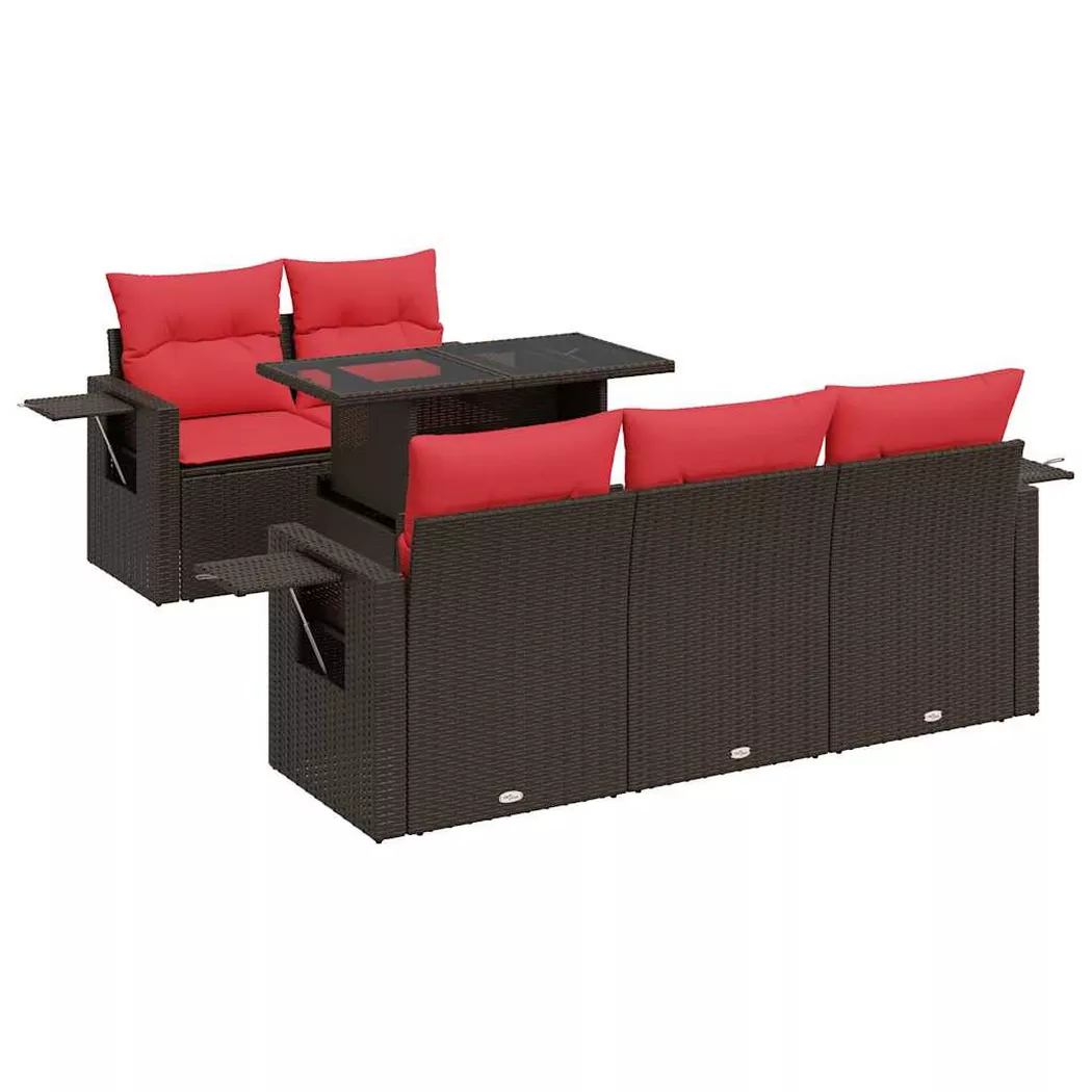 vidaXL Salon de jardin avec coussins 6 pcs marron résine tressée acacia