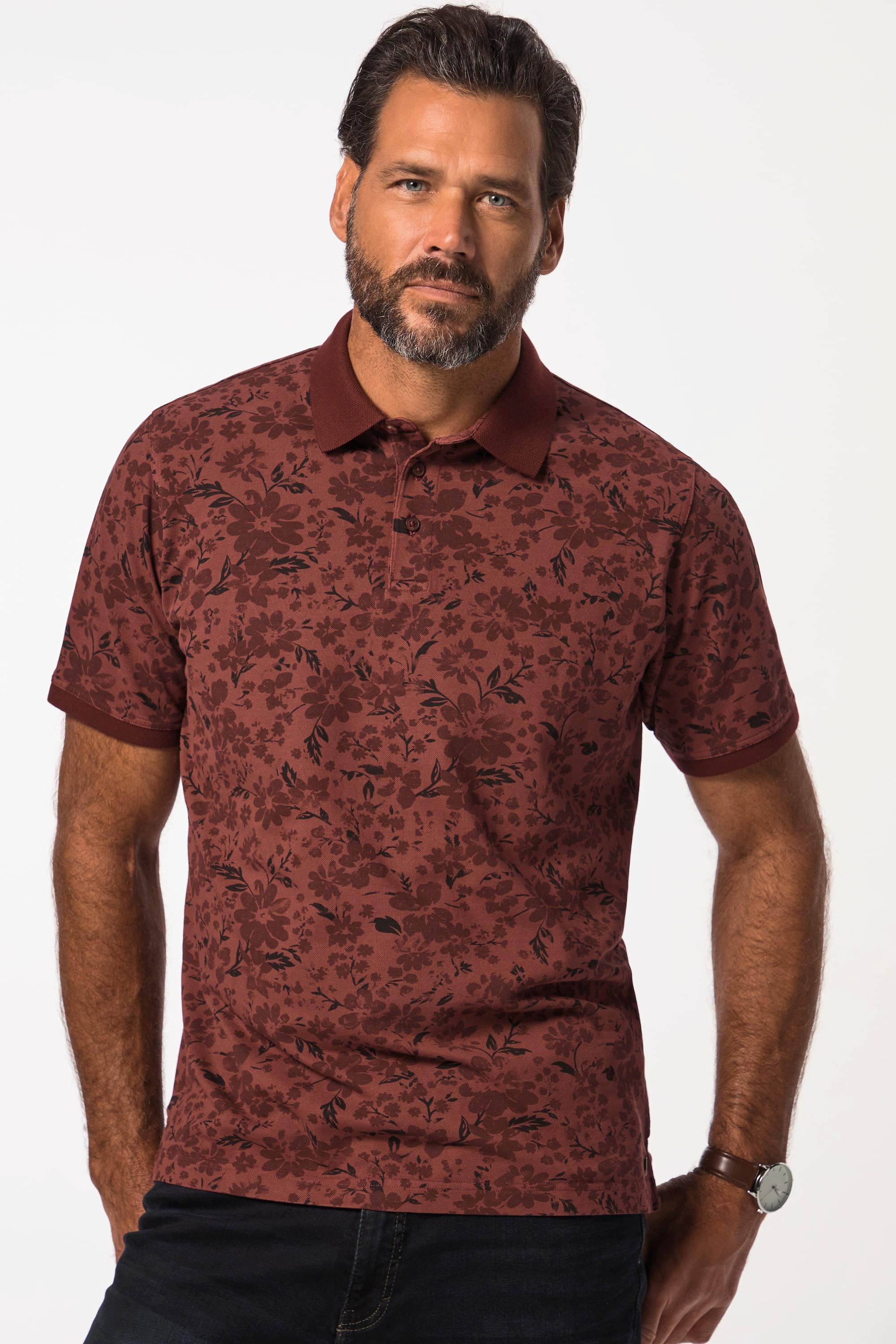 JP1880  Polo à manches courtes en maille piquée, avec motif floral. Style vintage - jusqu'au 8 XL 