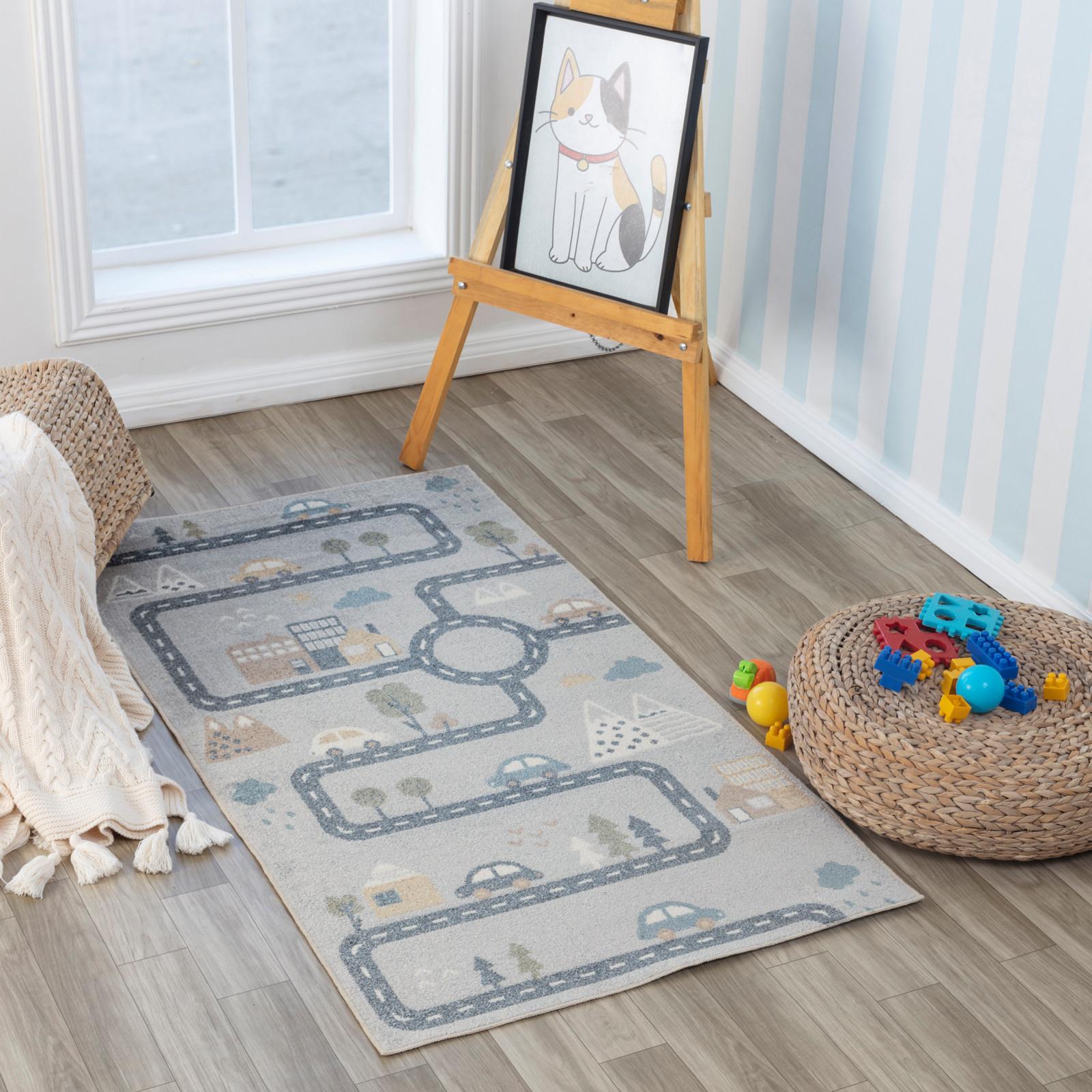 LIVABLISS VROOMVILLE Tapis Enfant Lavable en Machine Circuit Voitures  