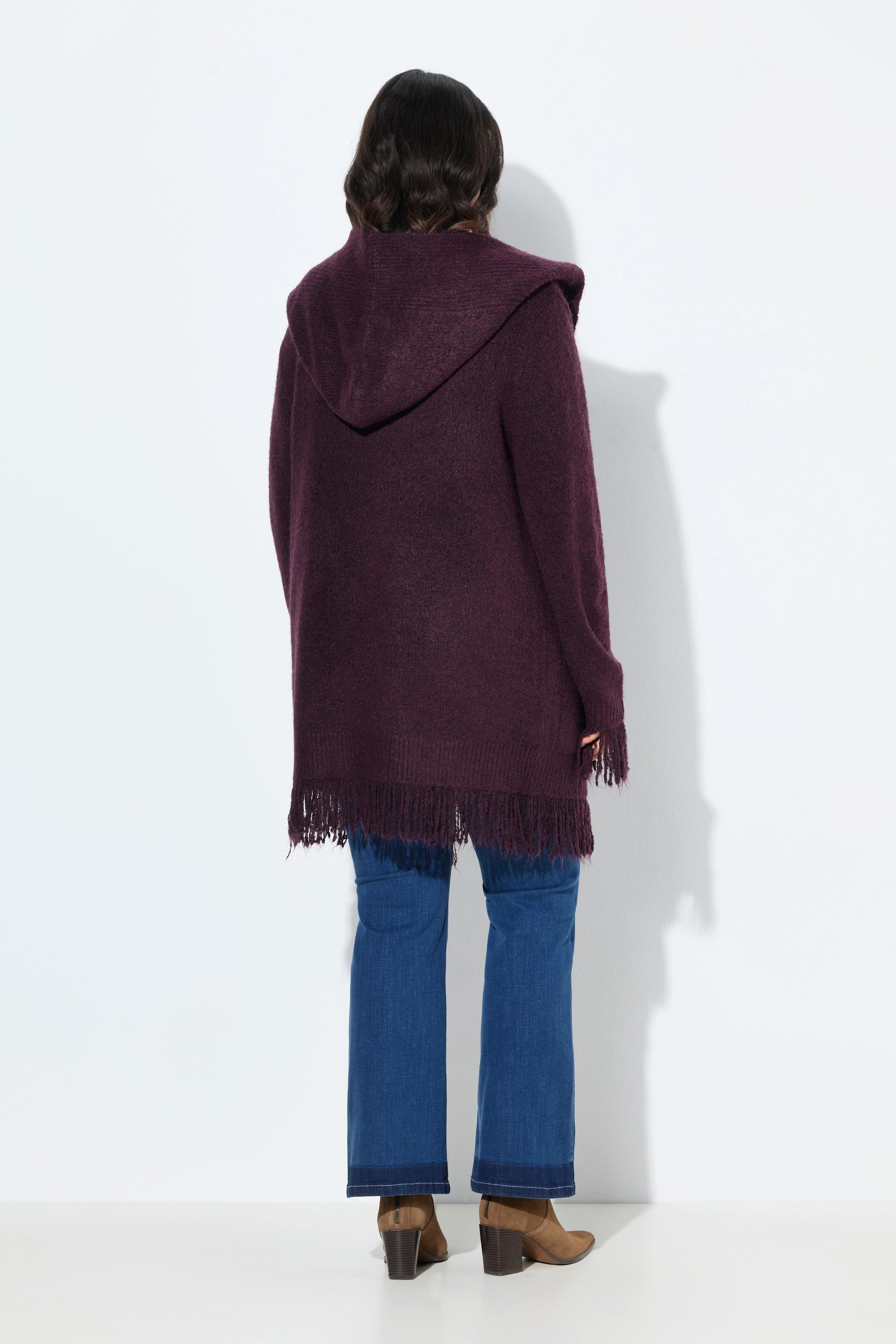 Ulla Popken Cardigan Longues Manches à Capuche et Franges  