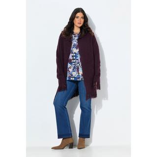 Ulla Popken Cardigan Longues Manches à Capuche et Franges  