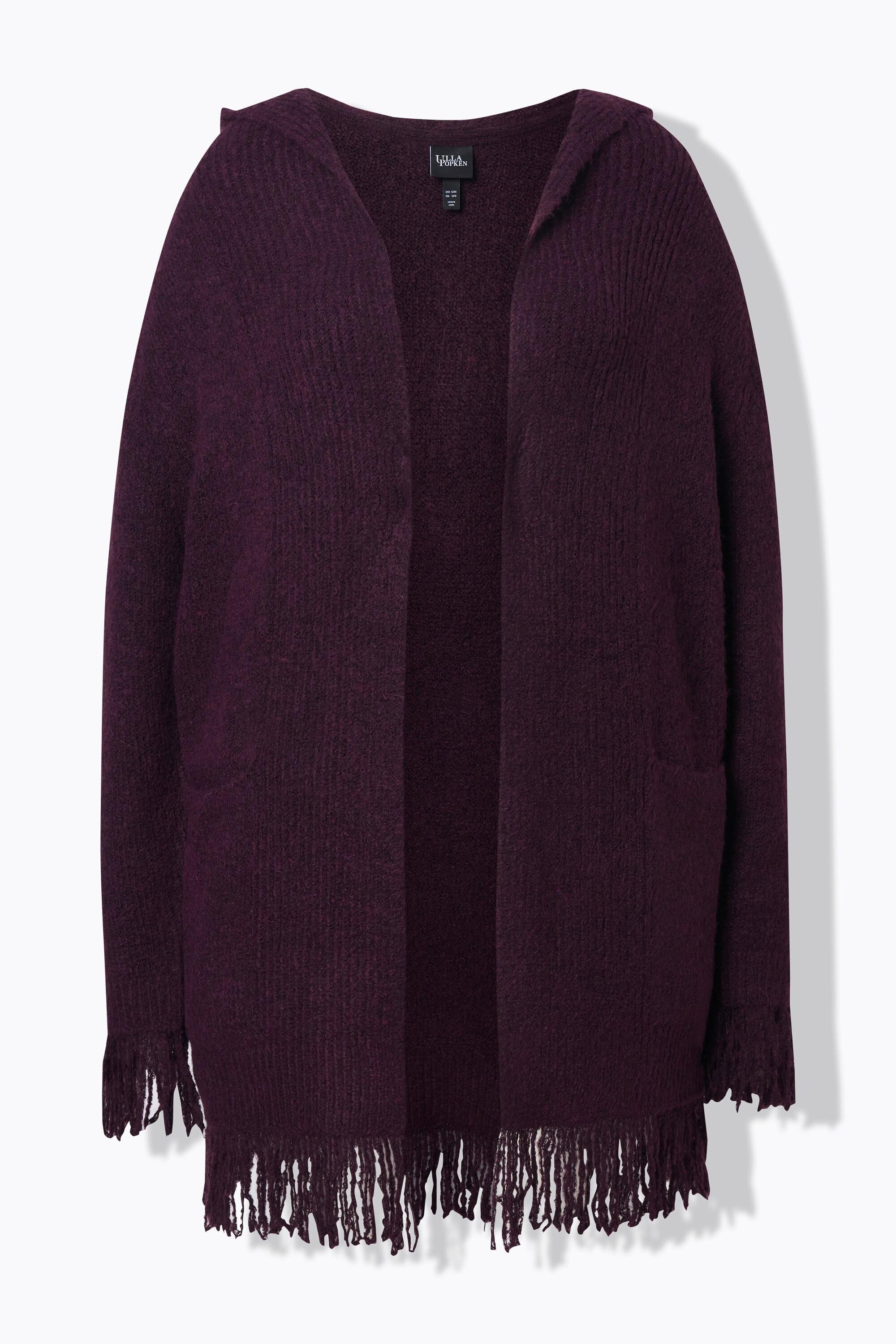 Ulla Popken Cardigan Longues Manches à Capuche et Franges  