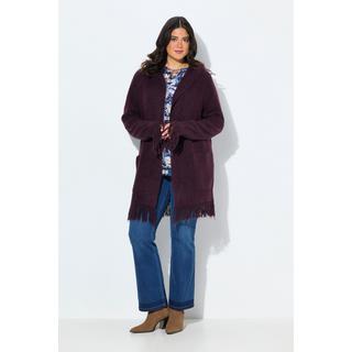 Ulla Popken Cardigan Longues Manches à Capuche et Franges  