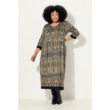 Jerseykleid, Paisley, A-Linie, Tunika-Ausschnitt, 3/4-Arm