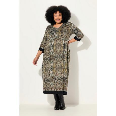 Ulla Popken  Robe en jersey motif cachemire, col tunisien et manches 3/4 - coupe évasée 