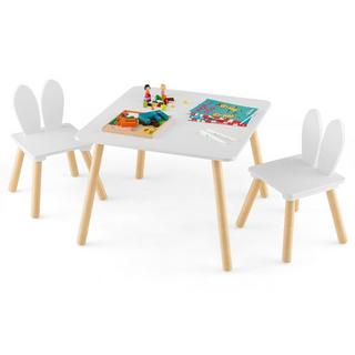 Northix  Table et 2 chaises pour enfants (ensemble 3 pièces). Ensemble de salon pour enfants avec pieds en bois massif et dossier en oreilles de lapin. 