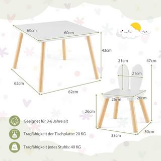 Northix  Table et 2 chaises pour enfants (ensemble 3 pièces). Ensemble de salon pour enfants avec pieds en bois massif et dossier en oreilles de lapin. 