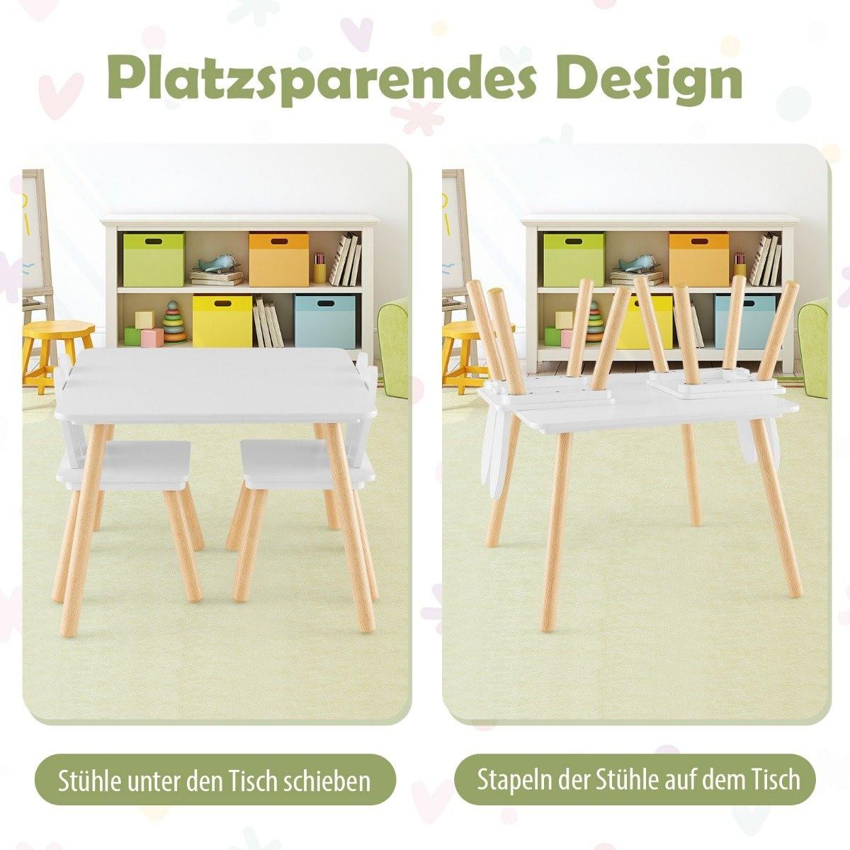 Northix  Table et 2 chaises pour enfants (ensemble 3 pièces). Ensemble de salon pour enfants avec pieds en bois massif et dossier en oreilles de lapin. 