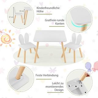 Northix  Table et 2 chaises pour enfants (ensemble 3 pièces). Ensemble de salon pour enfants avec pieds en bois massif et dossier en oreilles de lapin. 