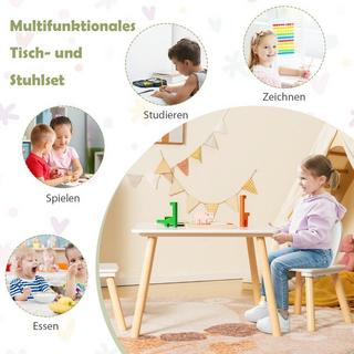 Northix  Table et 2 chaises pour enfants (ensemble 3 pièces). Ensemble de salon pour enfants avec pieds en bois massif et dossier en oreilles de lapin. 