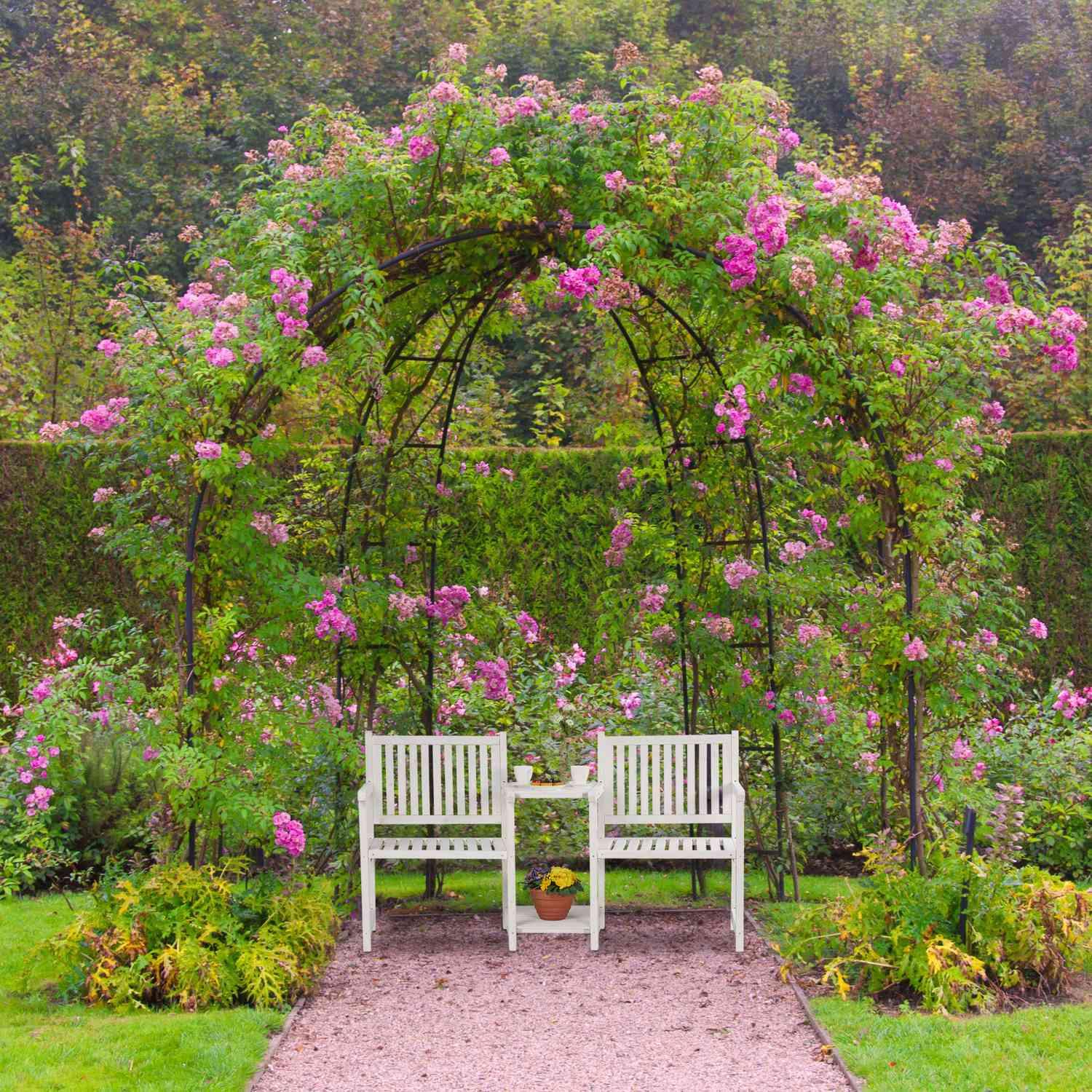 B2X Banc de jardin blanc avec table  