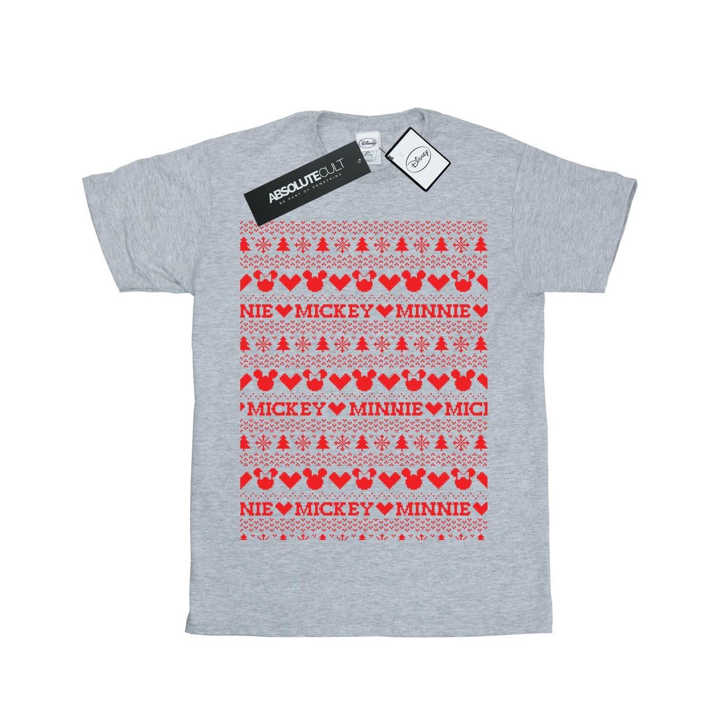 Image of Mickey And Minnie Christmas Fair Isle Tshirt Unisex Grau 128