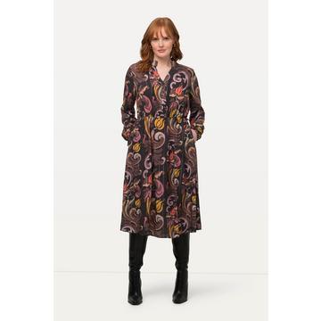 Abito con scollo a V, colletto alto, coulisse e maniche lunghe