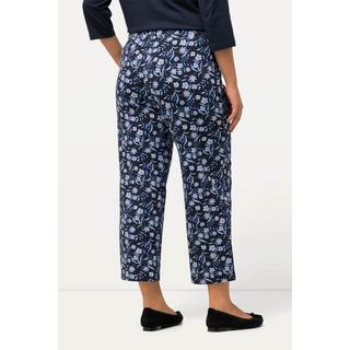 Ulla Popken  Pantaloni di jersey a 7/8 con fiori, taglio della gamba ampio e cintura elastica 