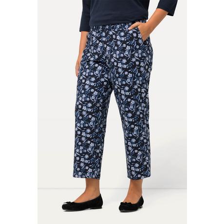 Ulla Popken  Pantaloni di jersey a 7/8 con fiori, taglio della gamba ampio e cintura elastica 