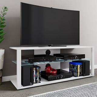 VCM Bois TV Lowboard Armoire TV Rack Console Meubles Table TV Phono Verre Folas XL  