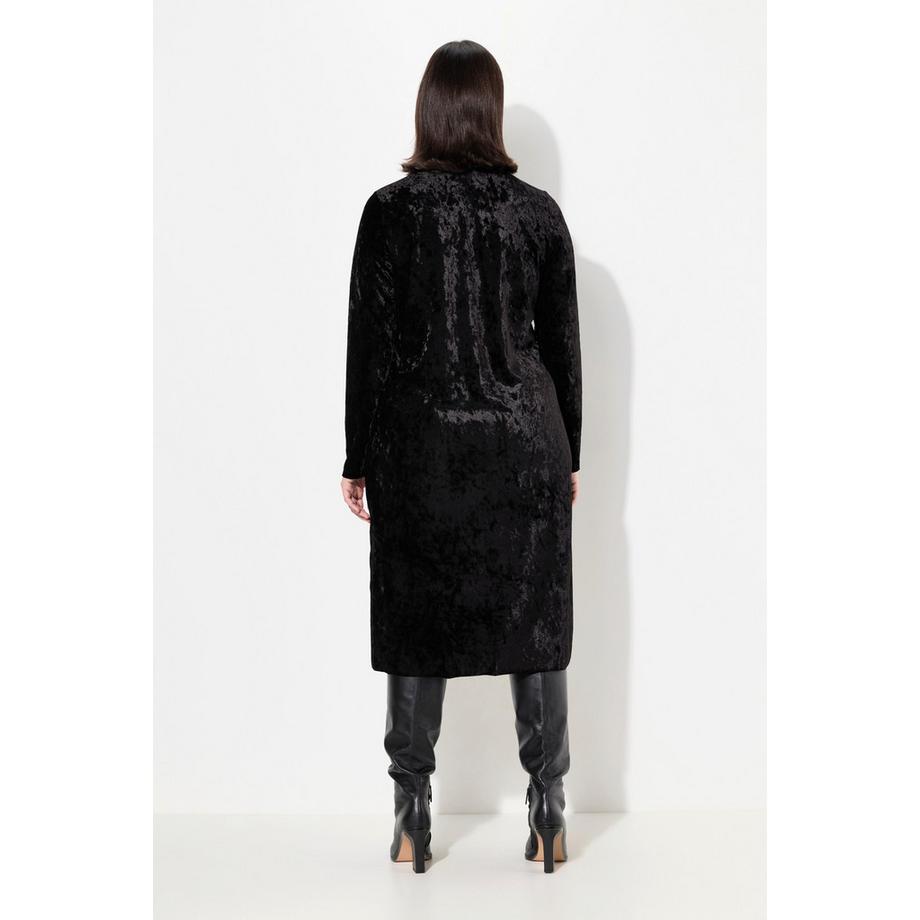 Ulla Popken Maxi Samtkleid Slim Fit Stehkragen Langarm  