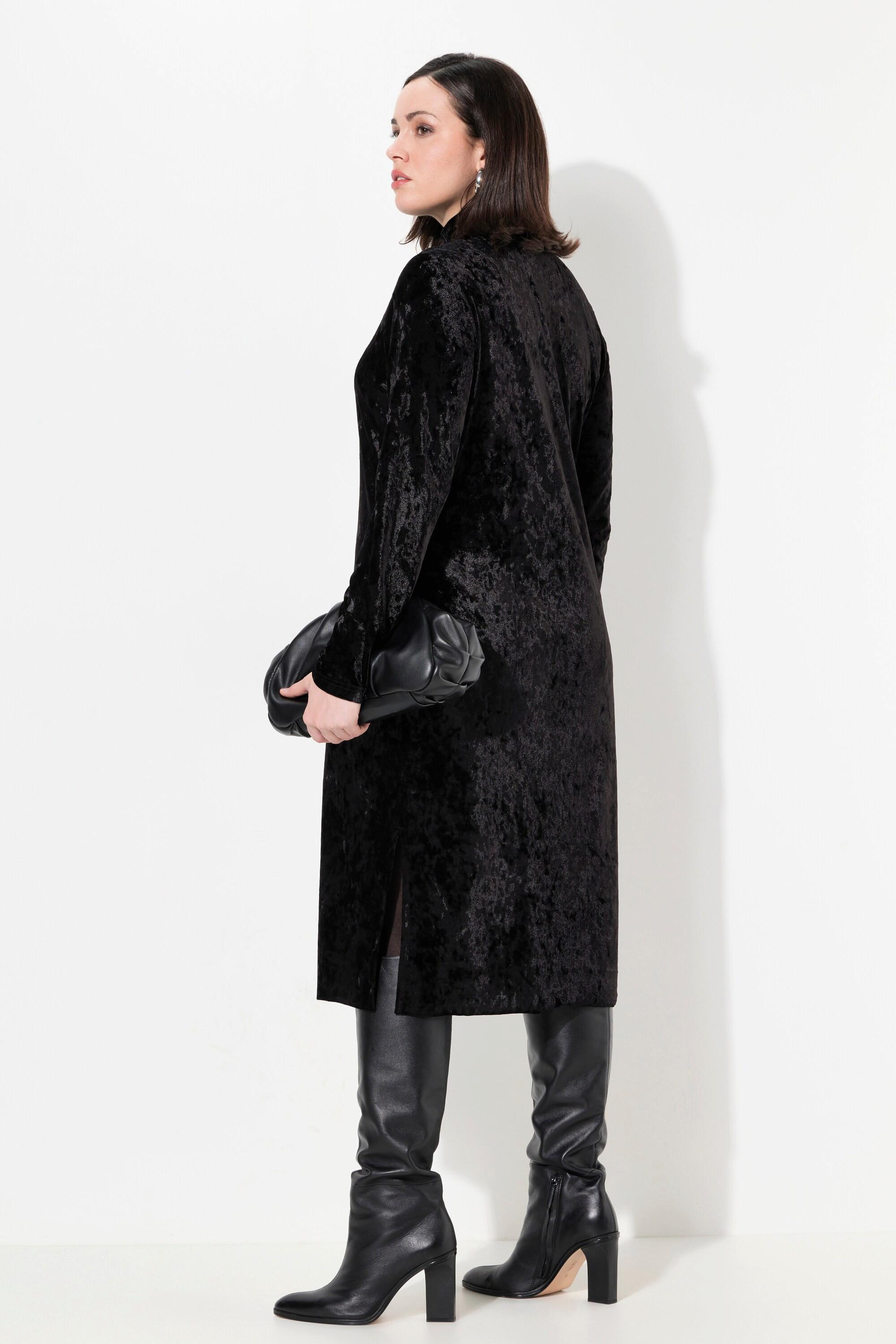 Ulla Popken Robe Maxi en Velours Coupe Slim Col Montant Manches Longues  