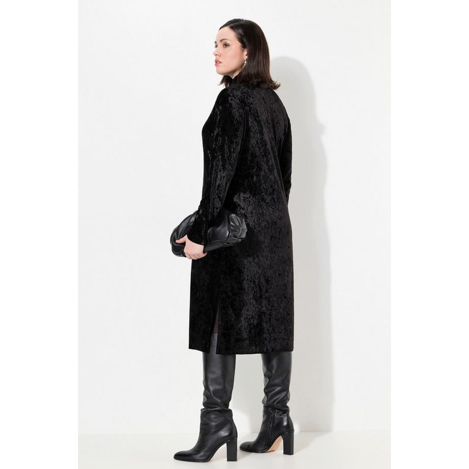 Ulla Popken Maxi Samtkleid Slim Fit Stehkragen Langarm  