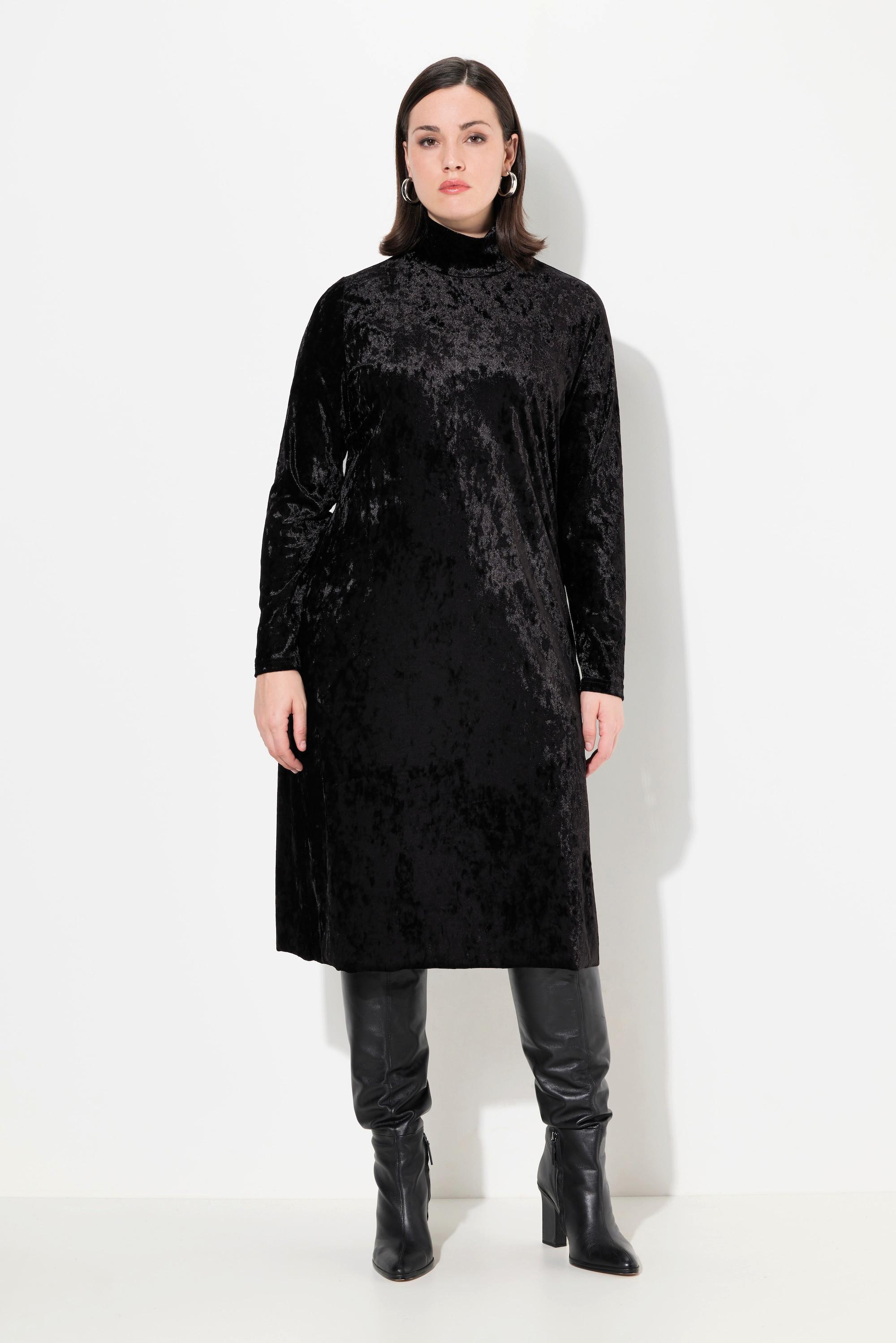 Ulla Popken Robe Maxi en Velours Coupe Slim Col Montant Manches Longues  