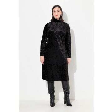 Maxi-Samtkleid, Slim, Stehkragen, Langarm