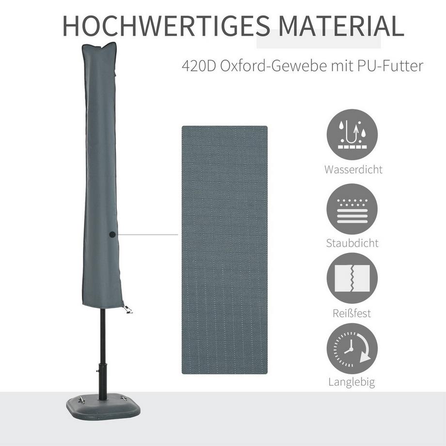 Northio Sonnenschirm Schutzhülle Wetterfeste Abdeckung Mit Fixierriemen & Reißverschluss, Oxford-Polyester, Grau, 178X25/35Cm  