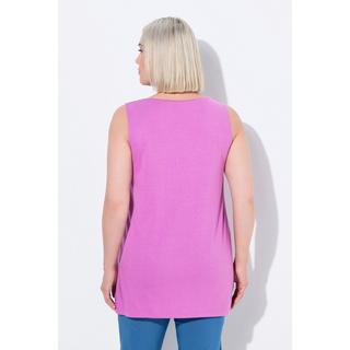 Ulla Popken Top Sans Manches Col Rond Coupe Évasée avec Plis Décoratifs  