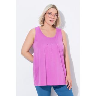 Ulla Popken Top Sans Manches Col Rond Coupe Évasée avec Plis Décoratifs  