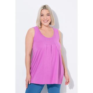 Ulla Popken Top Sans Manches Col Rond Coupe Évasée avec Plis Décoratifs  