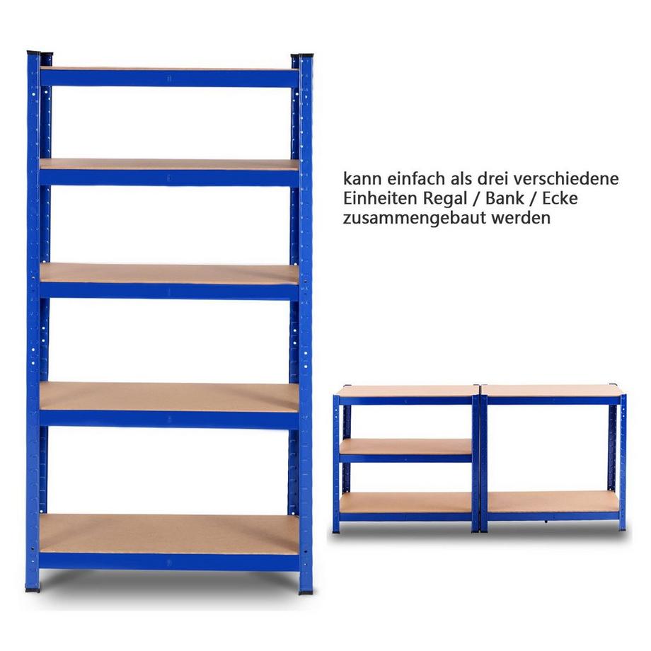 Northix 5 Ebenen Lagerregal mit Metallrahmen Metallregal bis 650kg Belastbar 75 x 30 x 150 cm Blau  