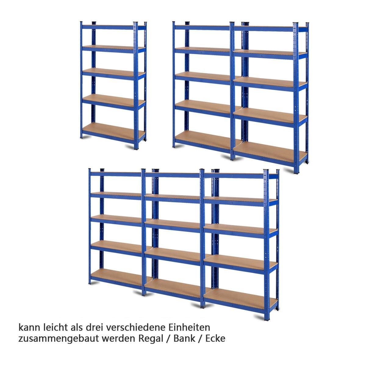 Northix 5 Ebenen Lagerregal mit Metallrahmen Metallregal bis 650kg Belastbar 75 x 30 x 150 cm Blau  