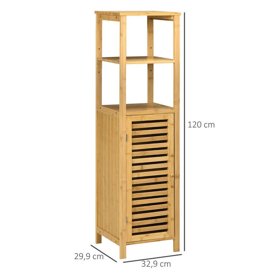 Northio Meuble de salle de bain réglable en hauteur, meuble de salle de bain en bambou, meuble de salle de bain avec meuble, deux étagères ouvertes, pour salle de bain, environ 33 x 30 x 120 cm, bois naturel  