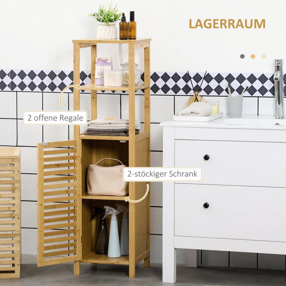 Northio Meuble de salle de bain réglable en hauteur, meuble de salle de bain en bambou, meuble de salle de bain avec meuble, deux étagères ouvertes, pour salle de bain, environ 33 x 30 x 120 cm, bois naturel  