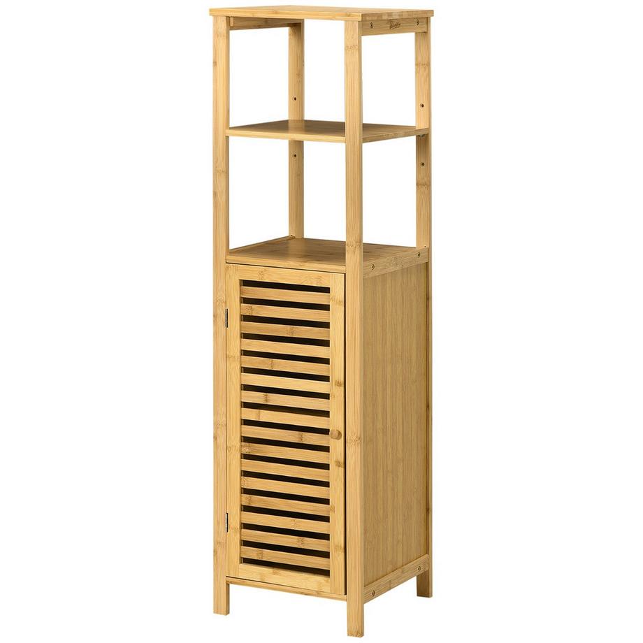 Northio Meuble de salle de bain réglable en hauteur, meuble de salle de bain en bambou, meuble de salle de bain avec meuble, deux étagères ouvertes, pour salle de bain, environ 33 x 30 x 120 cm, bois naturel  