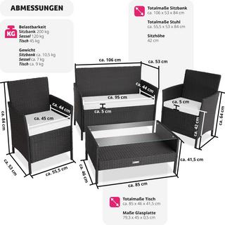 Tectake Salon de jardin Madère 2 Chaises Fauteuils, 1 Banc, 1 Table  