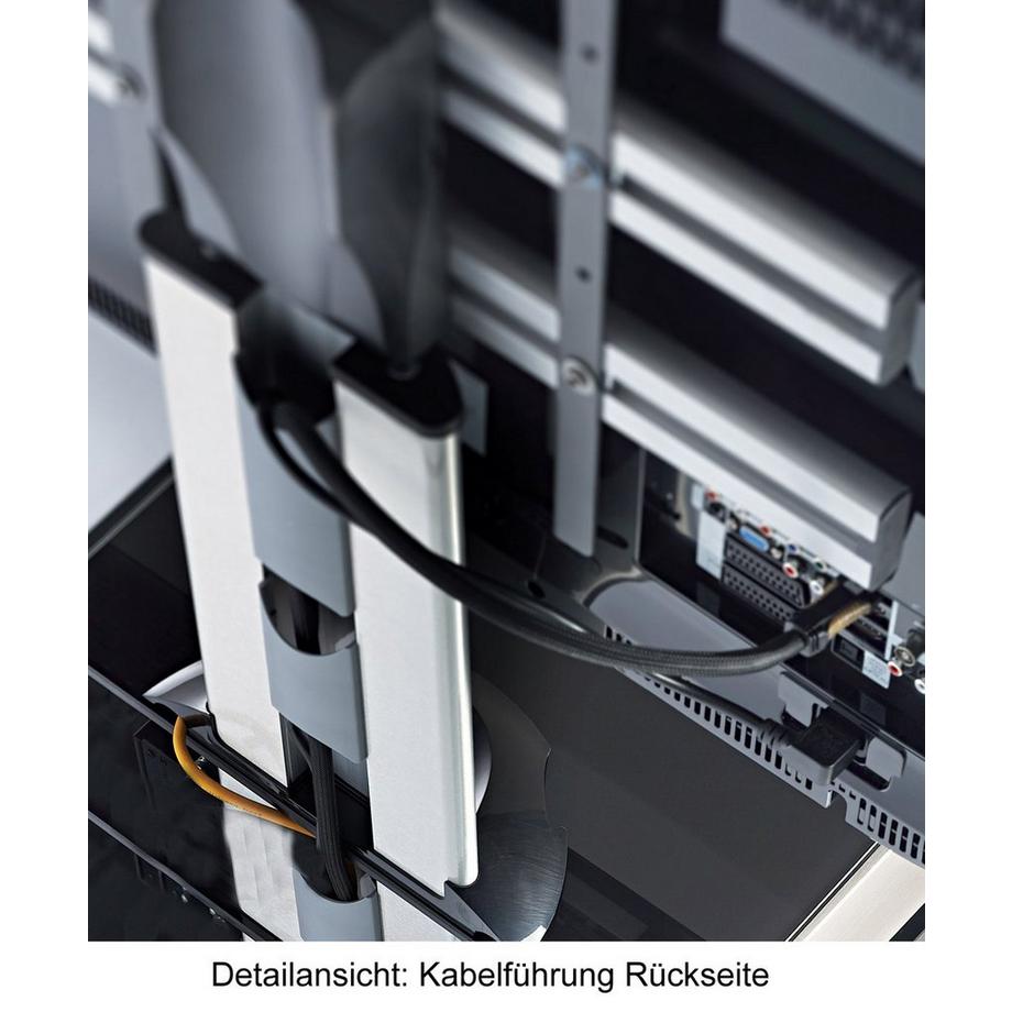 VCM TV Standfuß | Alu Fernseh Ständer | rollbar | ESG-Sicherheitsglas | Maße ca. H. 100 x B. 60 x T. 44 cm - Bilano  