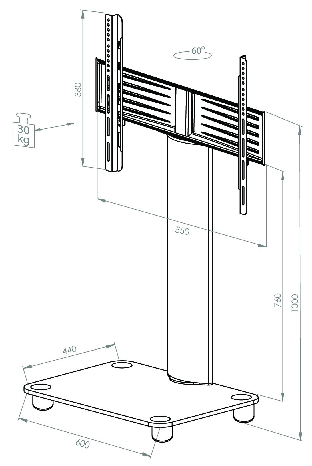 VCM TV Standfuß | Alu Fernseh Ständer | rollbar | ESG-Sicherheitsglas | Maße ca. H. 100 x B. 60 x T. 44 cm - Bilano  