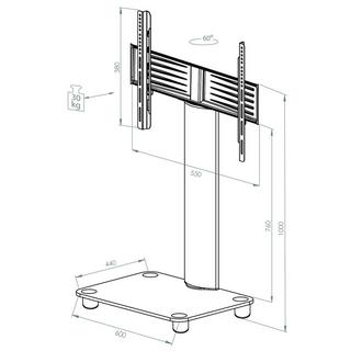 VCM TV Standfuß | Alu Fernseh Ständer | rollbar | ESG-Sicherheitsglas | Maße ca. H. 100 x B. 60 x T. 44 cm - Bilano  