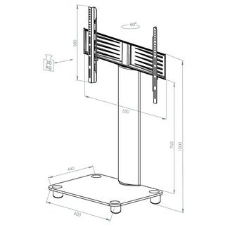 VCM TV Standfuß | Alu Fernseh Ständer | rollbar | ESG-Sicherheitsglas | Maße ca. H. 100 x B. 60 x T. 44 cm - Bilano  